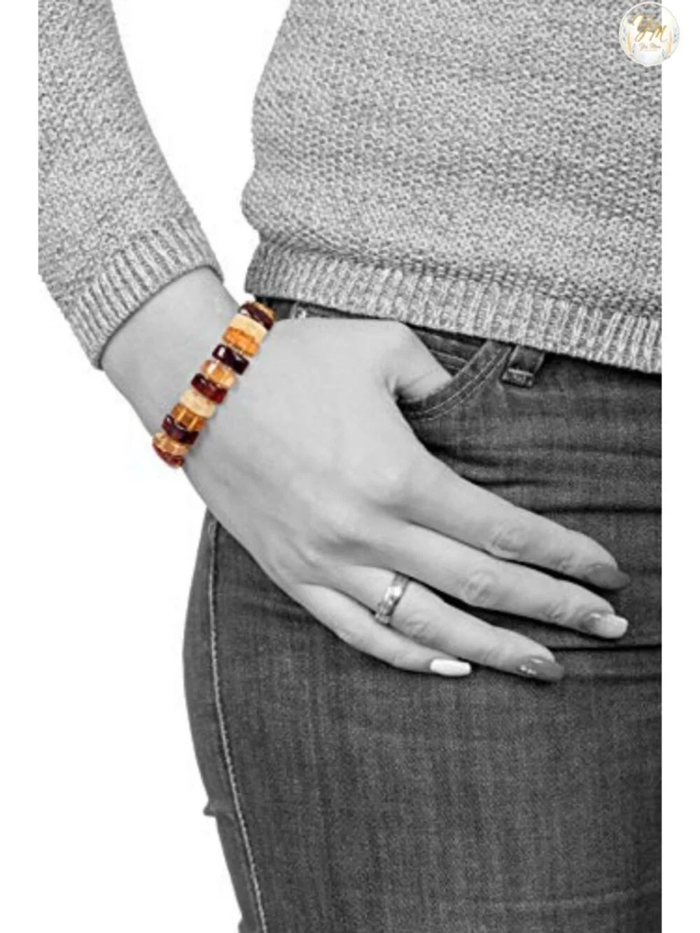 Genuine Baltic Amber Stretch Bracelet Handmade Women Natural Stone Jewelry Gift